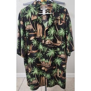 Kalaheo Hawaiian shirt Size 2xl 100% Rayon Short Sleeve Village Print Button-up